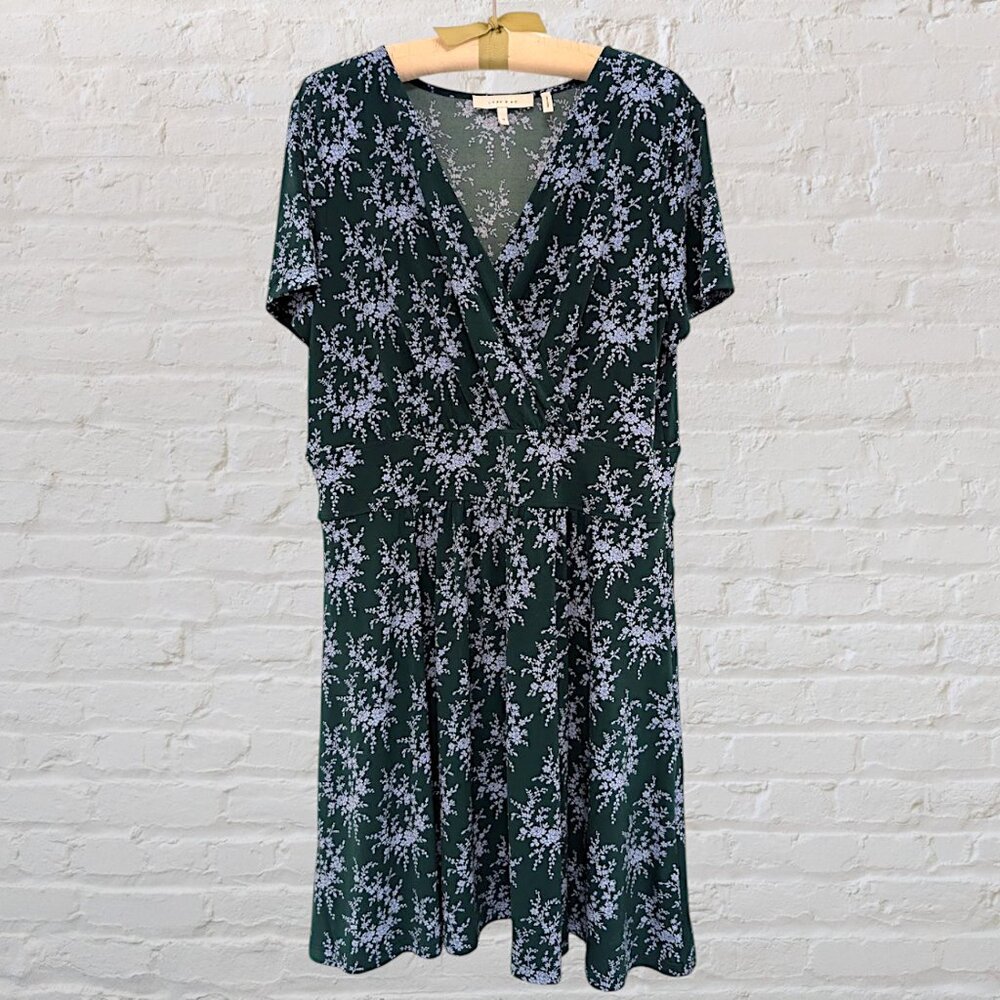 EUC Lark & Ro Women's Short Sleeve Fit & Flare Wrap Dress Emerald Green Size 16